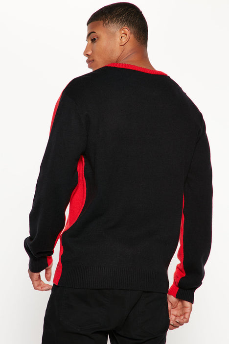Black and shop red crew neck