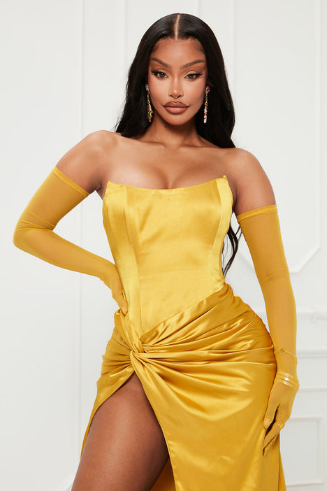 Mustard yellow top satin dress