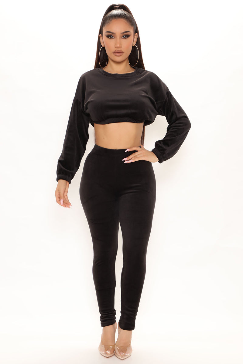 Keeping You Waiting Velour Legging Set - Black | Fashion Nova, Matching ...