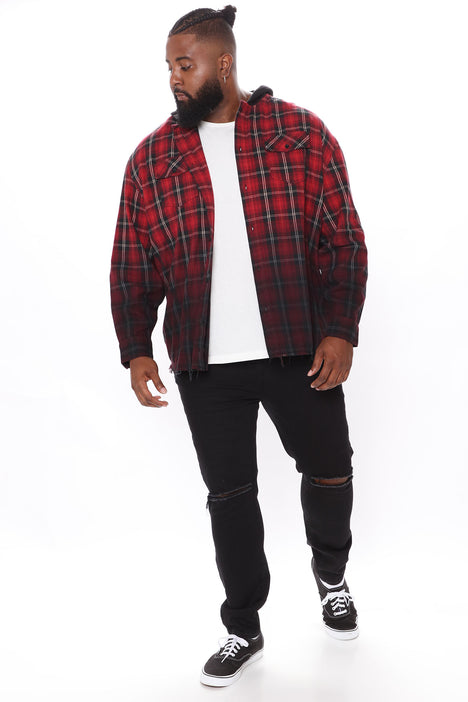 Red and black flannel over 2025 hoodie