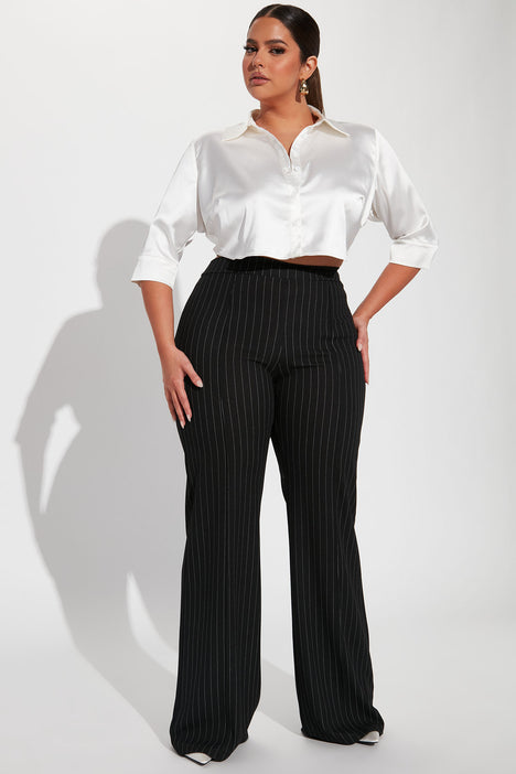 Womens pinstripe pants best sale plus size