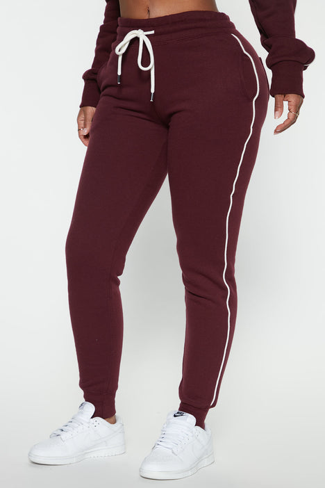 Tennis And Chill Fleece Jogger Burgundy Fashion Nova Pants