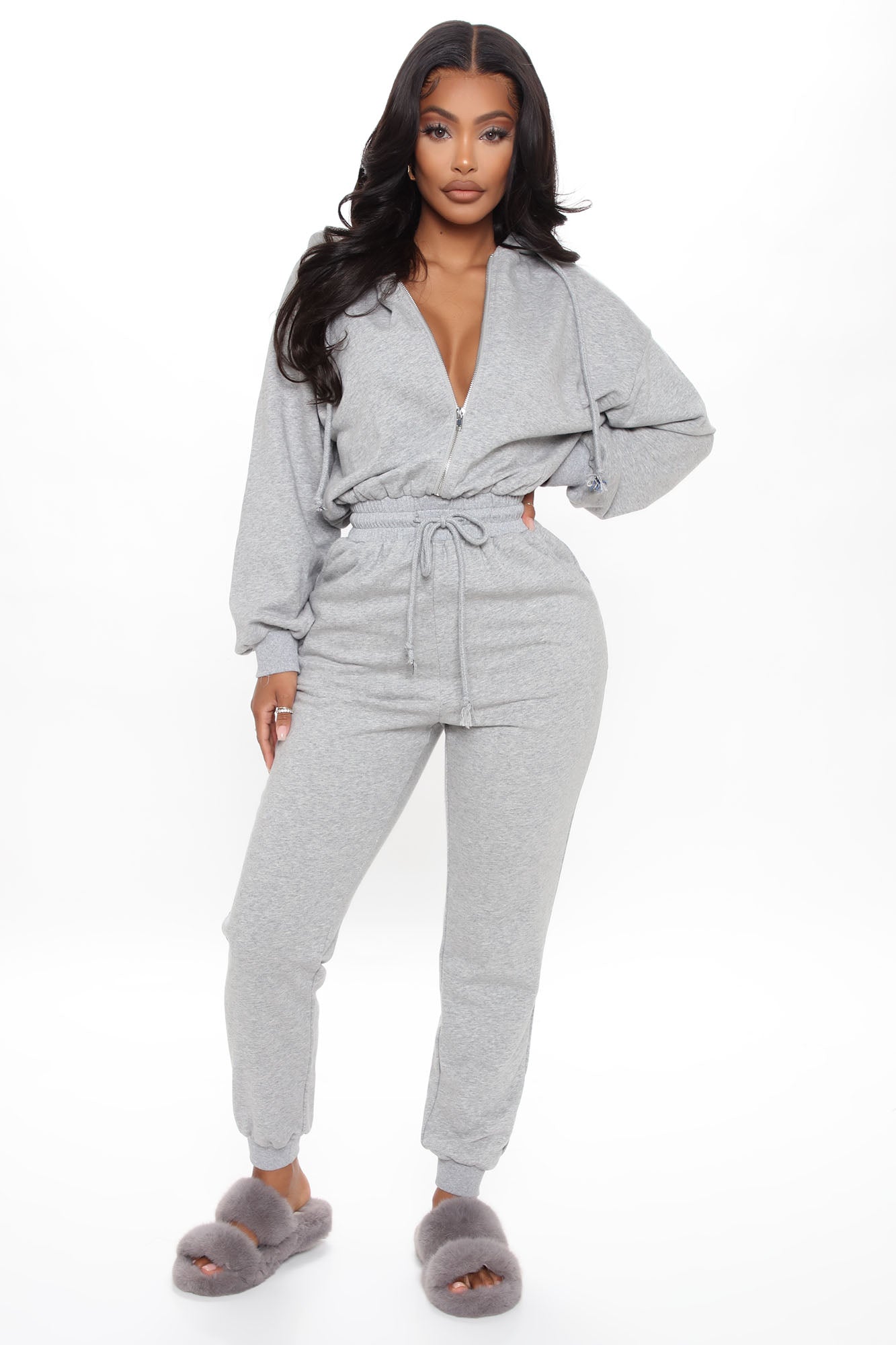 Stella Cinched Waist Sweat Jumpsuit Heather Grey