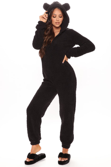 Bear Babe PJ Jumpsuit Onesie Black Fashion Nova Lingerie