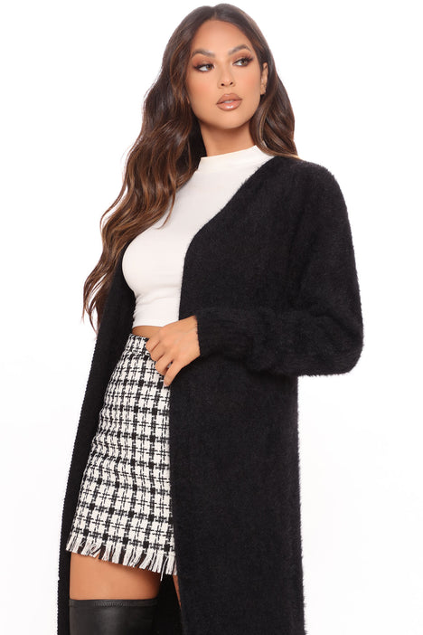 Tall Feel Me Up Fuzzy Cardigan Sweater Black Fashion Nova