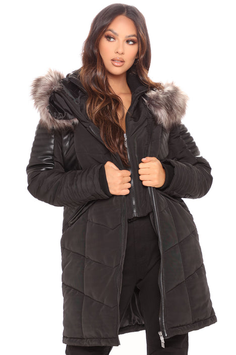Linette fur hood coat sales black
