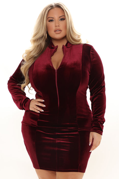 Burgundy velvet dress fashion nova clearance