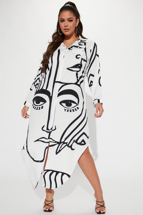 Eyes On You Maxi Shirt Dress White Black Fashion Nova Dresses