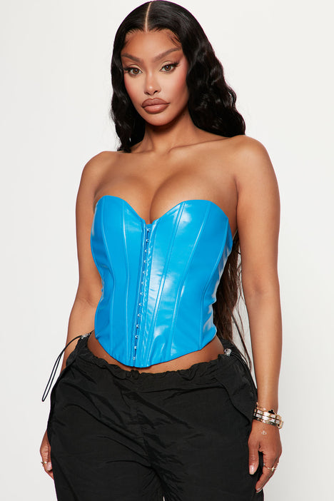 Claudette Faux Leather Corset Top Blue