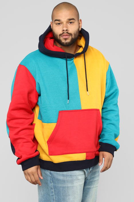 80's Color Block Hoodie - Red/Combo, Fashion Nova, Mens Fleece Tops