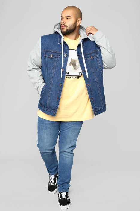 Blaine Hooded Denim Jacket Medium Wash Fashion Nova Mens