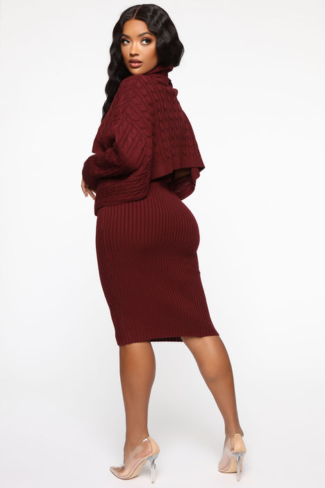 Another Day Midi Sweater Dress Burgundy