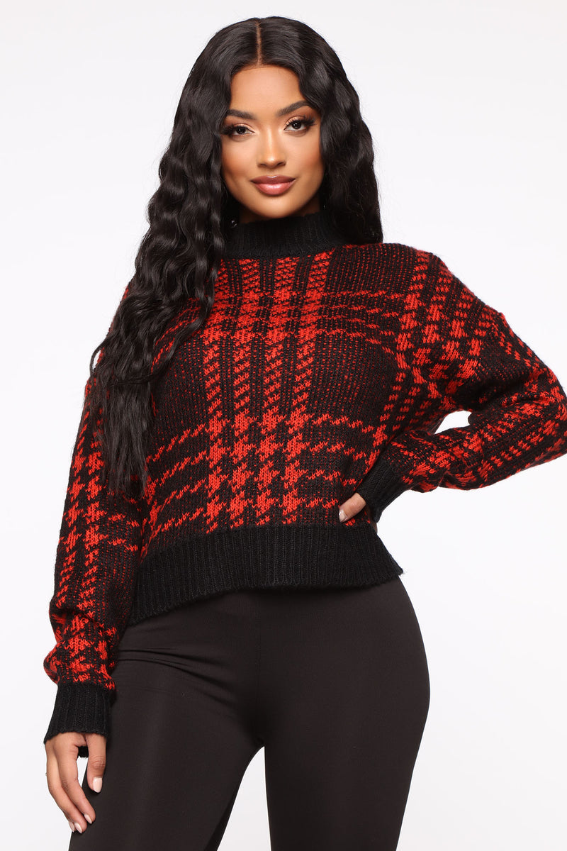 Plaid For You Sweater - Black/Red | Fashion Nova, Sweaters | Fashion Nova