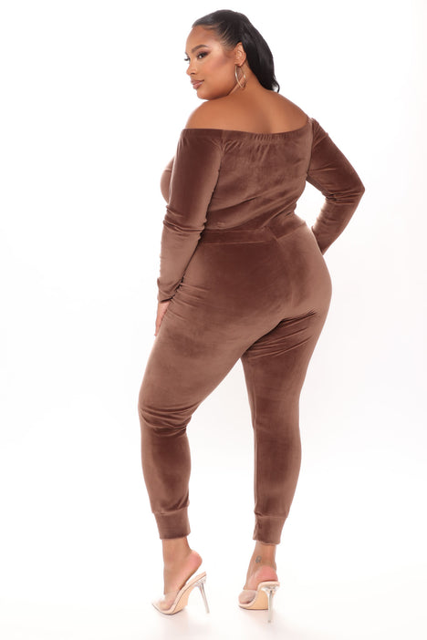Need A Hug Velour Jumpsuit Mocha
