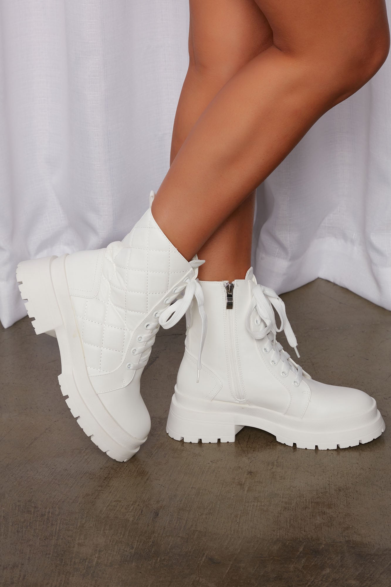 Oh You Heart Quilted Combat Boots White