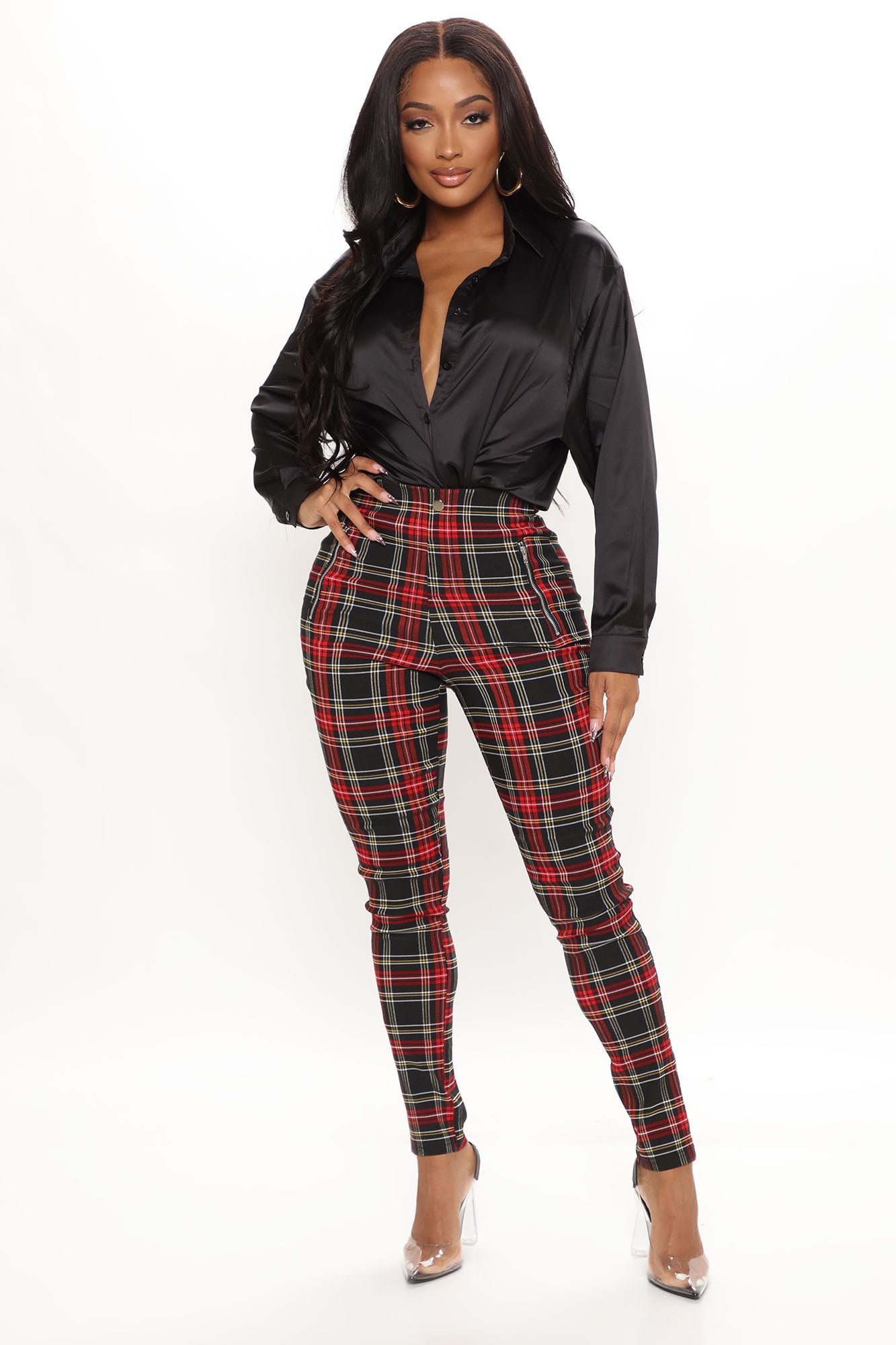 Red plaid clearance skinny pants