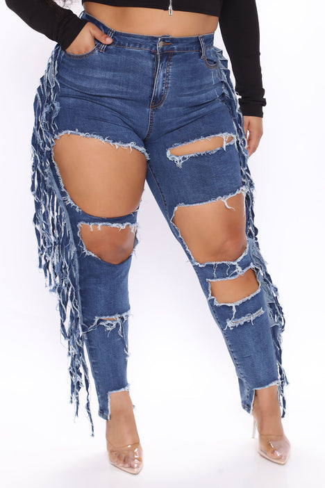 Side fringe best sale jeans fashion nova