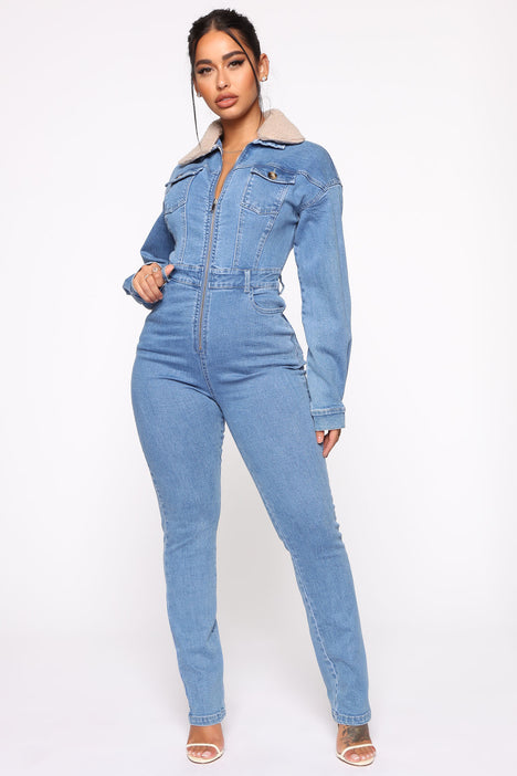 Denim jumpsuit shop fashion nova