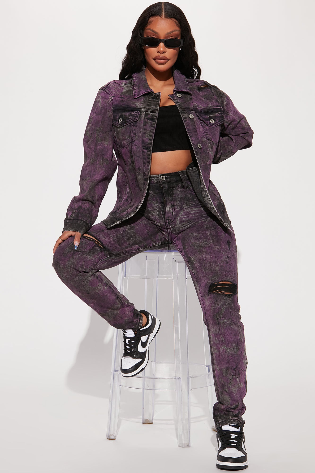 True Colors Painted Denim Trucker Jacket - Black/Purple