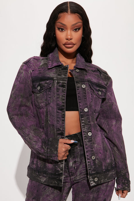 True Colors Painted Denim Trucker Jacket - Black/Purple