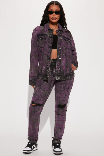 True Colors Painted Denim Trucker Jacket Black Purple Fashion