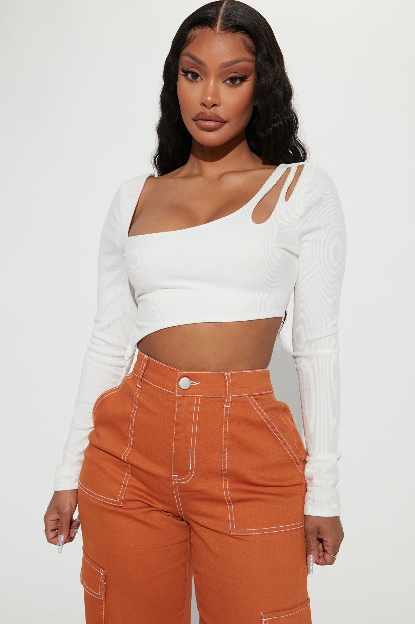 Luna Long Sleeve Crop Top White Fashion Nova Knit Tops