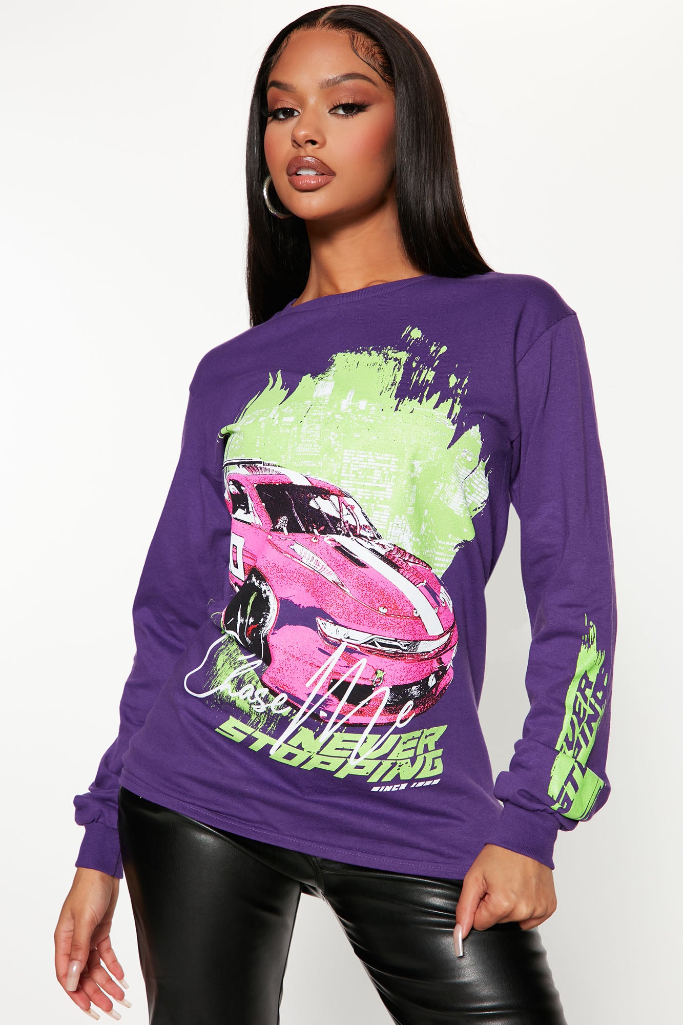 Graphic tees with purple sales