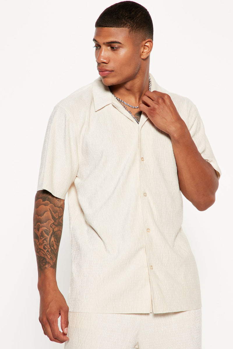 Wavy Textured Short Sleeve Cuban Shirt - Off White | Fashion Nova, Mens ...
