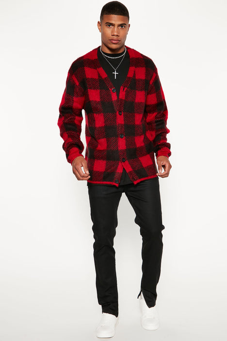 Red and black flannel hotsell cardigan