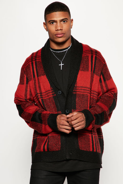 In My Plaid Cardigan Rust combo Fashion Nova Mens Sweaters