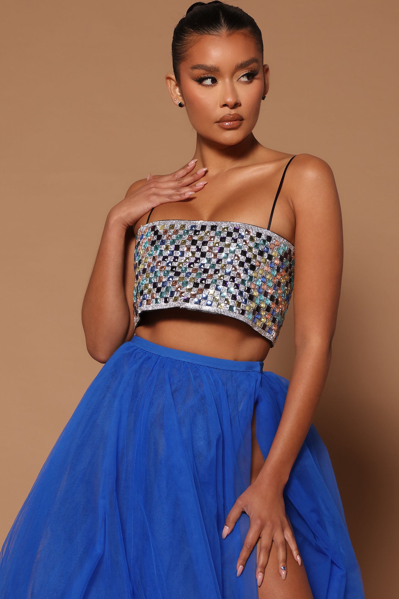 Embellished crop top dress hot sale