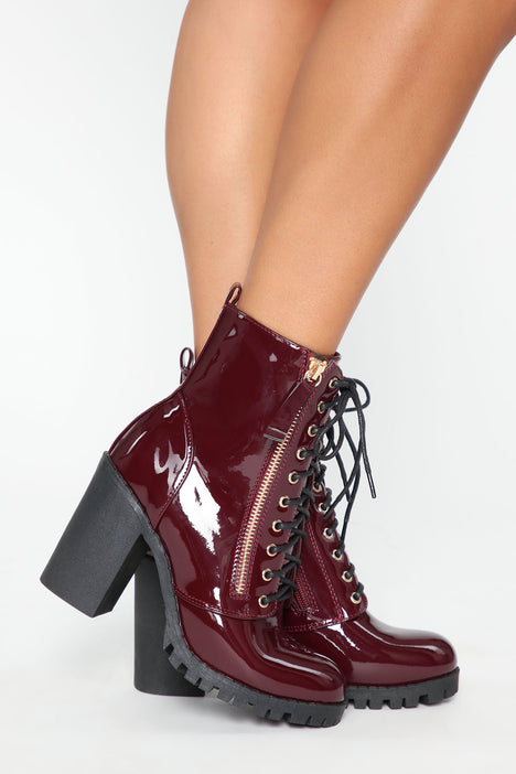 Burgundy patent booties outlet