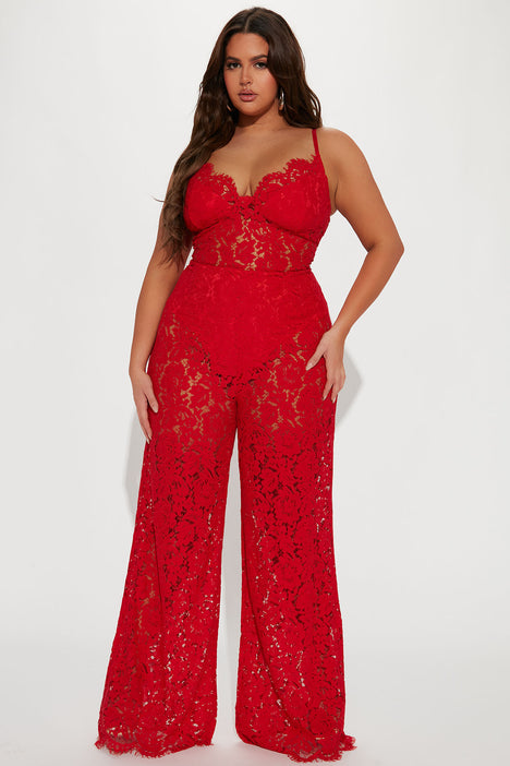 Red lace shop jumpsuit plus size