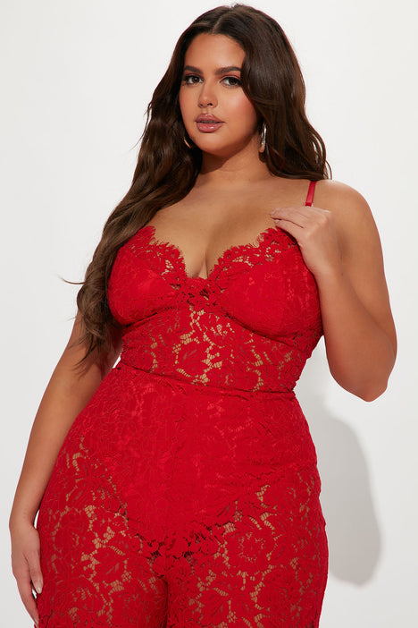 Red lace jumpsuit 2025 plus size