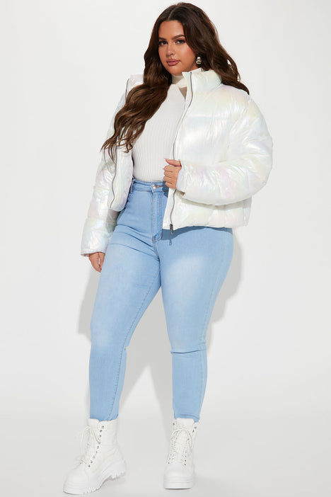 All Eyes On Me Puffer Iridescent Jacket Iridescent Fashion