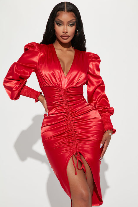 Make It Brighter Satin Midi Dress Red Fashion Nova Dresses