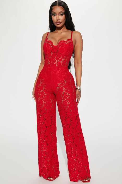 Red lace shop top jumpsuit
