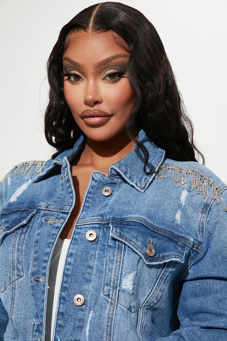 Women's denim jackets with sale bling