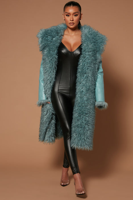 Blue fur top coat fashion nova