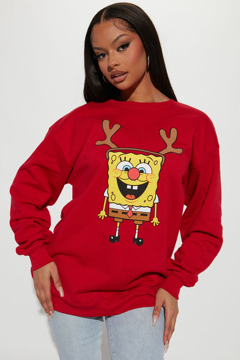 Spongebob Reindeer Sweatshirt Red Fashion Nova Screens Tops