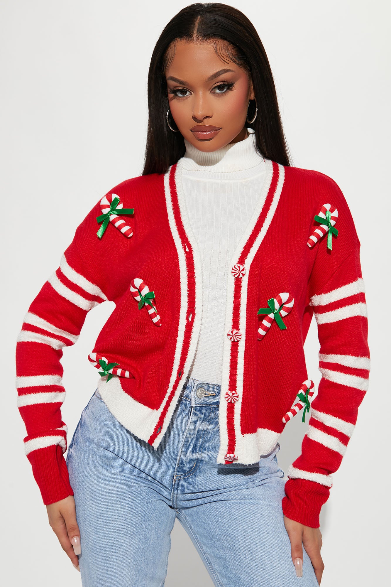 Candy Cane Cutie Cardigan Red combo
