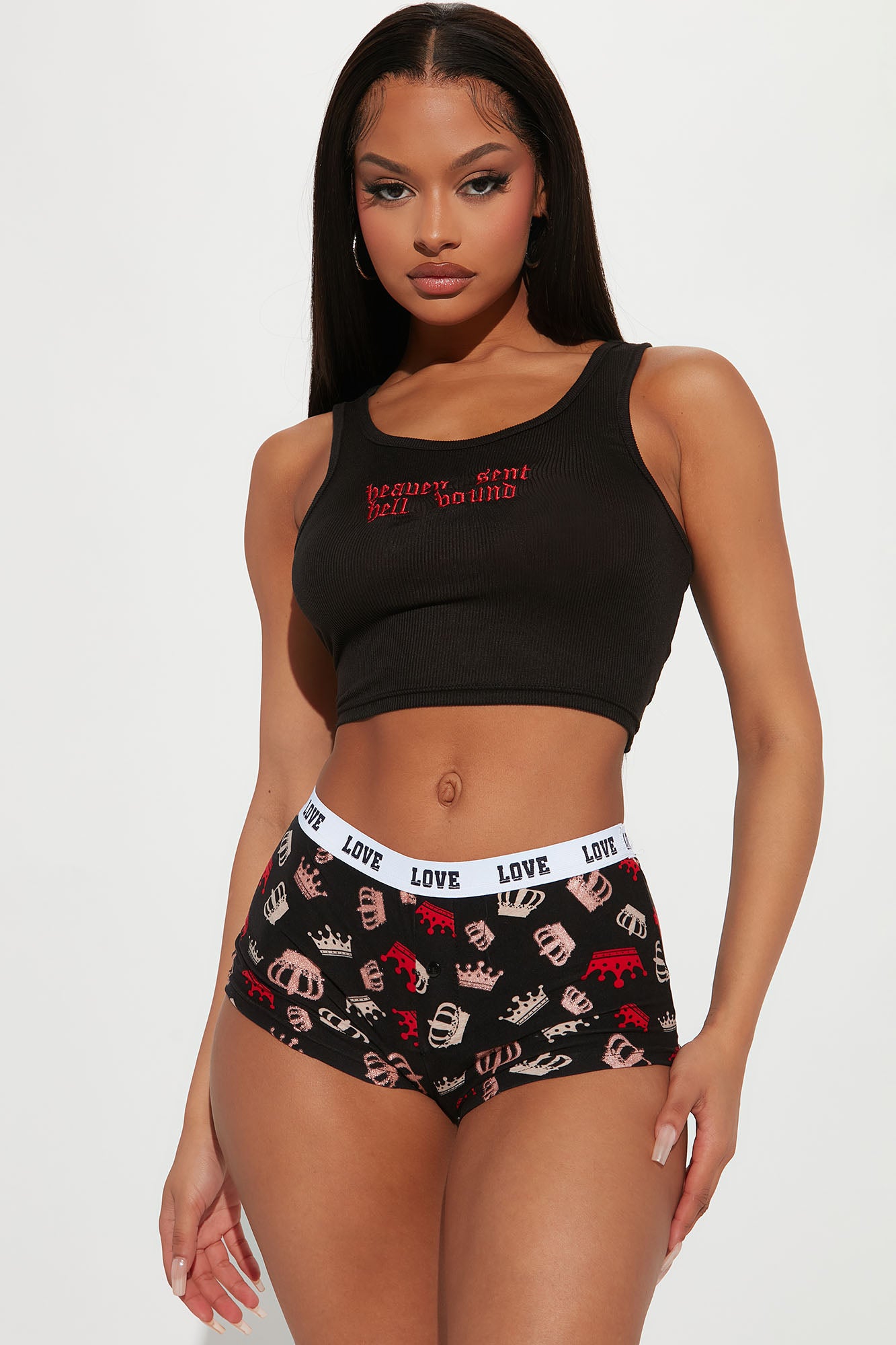 Heaven Sent PJ Boyshort Set - Black/combo