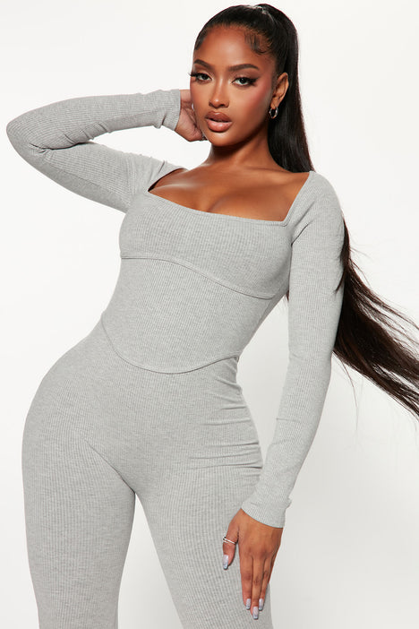 Grey jumpsuit fashion nova discount