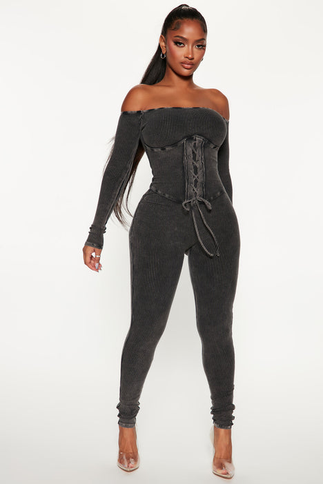 Memphis Ribbed Jumpsuit Black