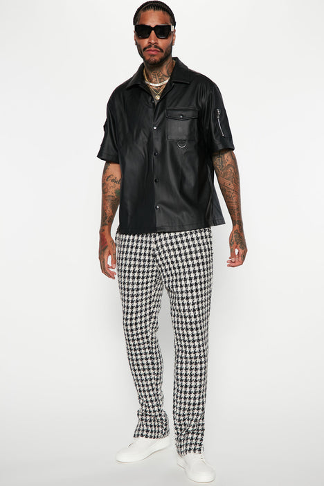 Black and white checkered button top up shirt