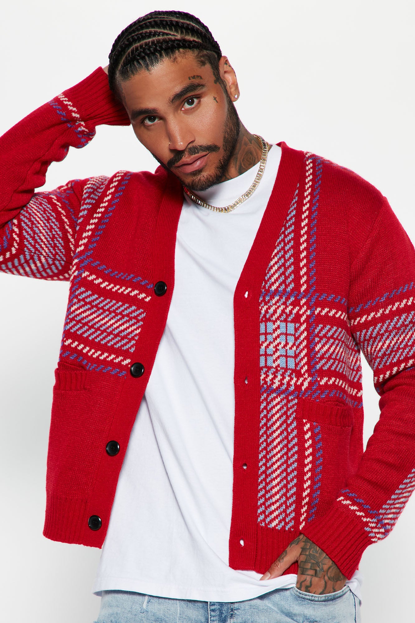 Plaid sales cardigan mens