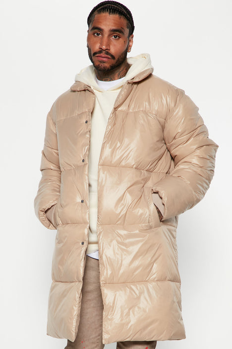 Long tan puffer coat store