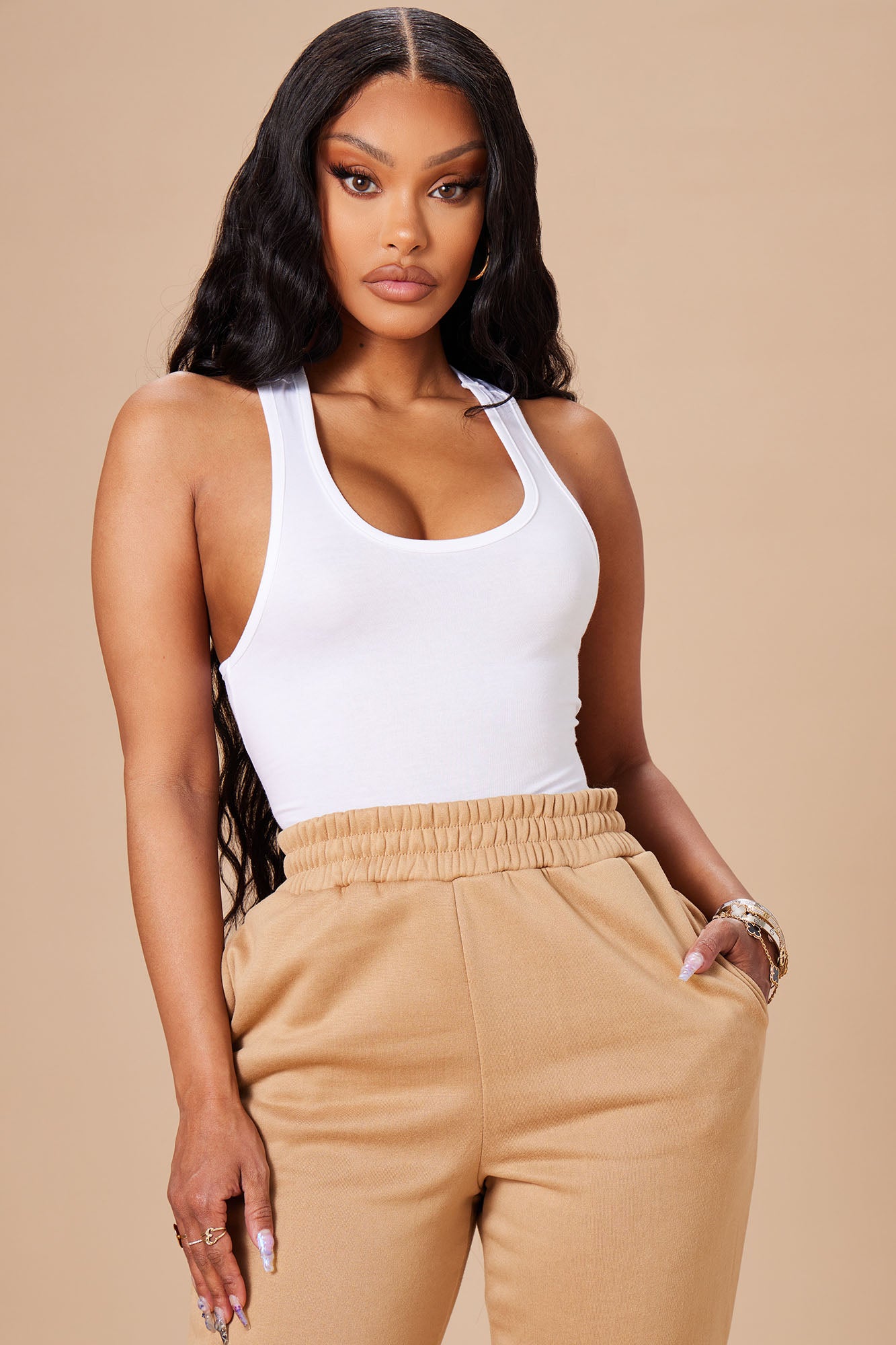 Divine Basic Tank Bodysuit White Fashion Nova Basic Tops