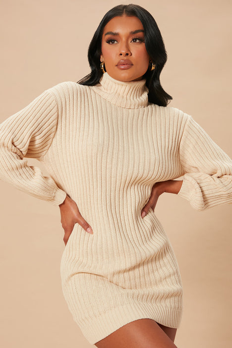 Too Cozy Turtle Neck Sweater Dress Taupe