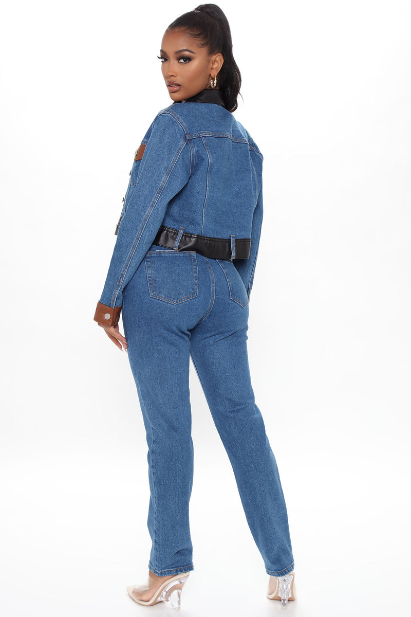 What A Showdown PU Contrast Jeans - Blue/combo | Fashion Nova, Jeans ...